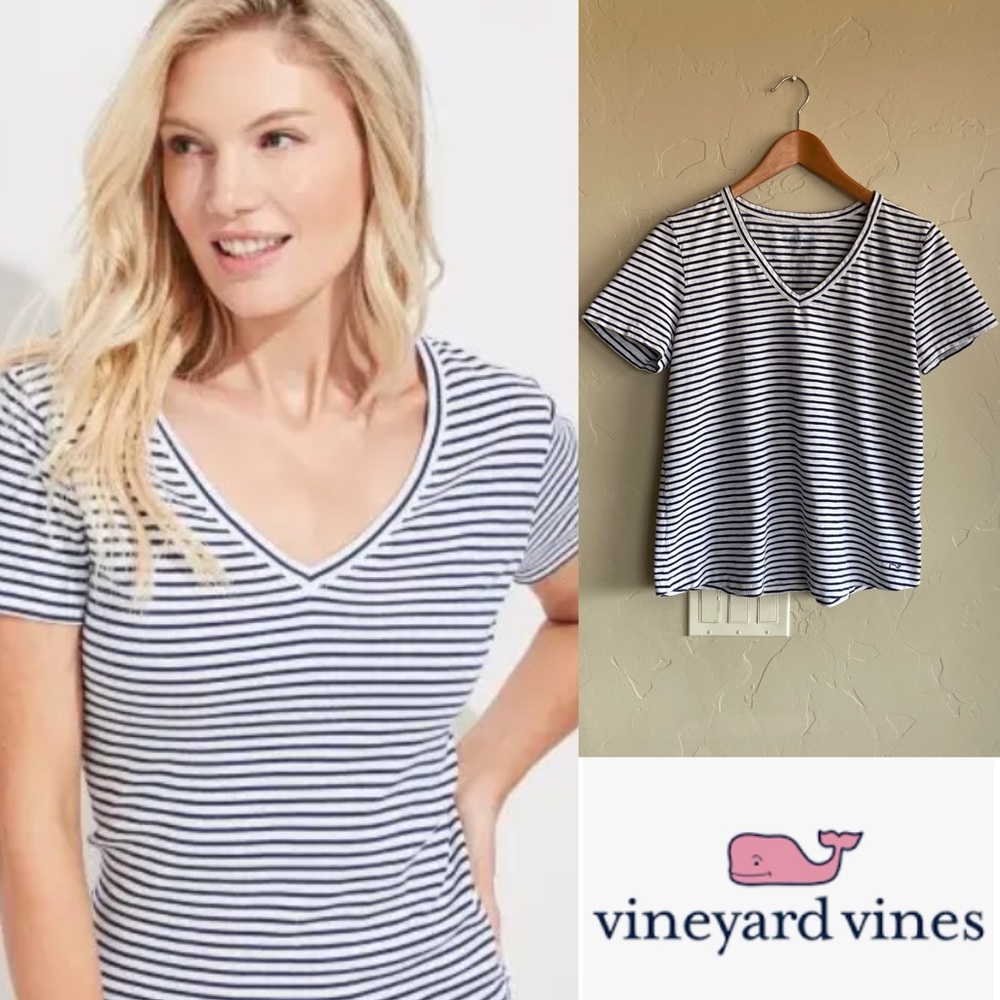 Vineyard Vines Simple Striped V Neck T-Shirt Coastal Beachy